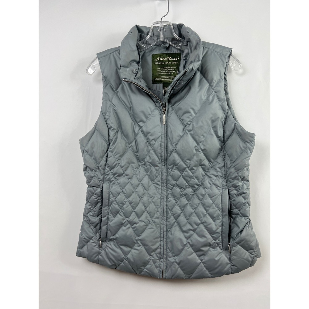 Eddie Bauer Goose Down Puffer Vest Womens Medium Sage Quilted Full Zip Outdoor
